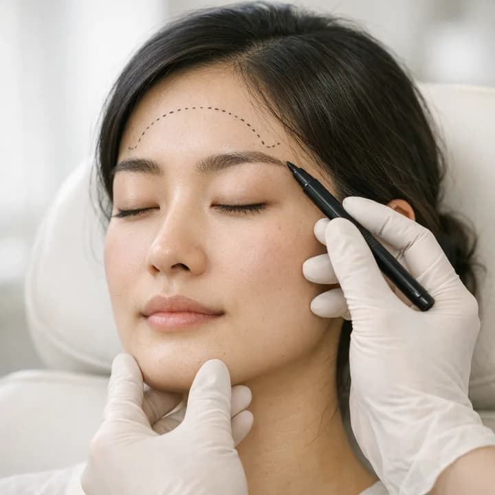 Wrinkle Toxin 施術 2段階 — シワ部位の確認